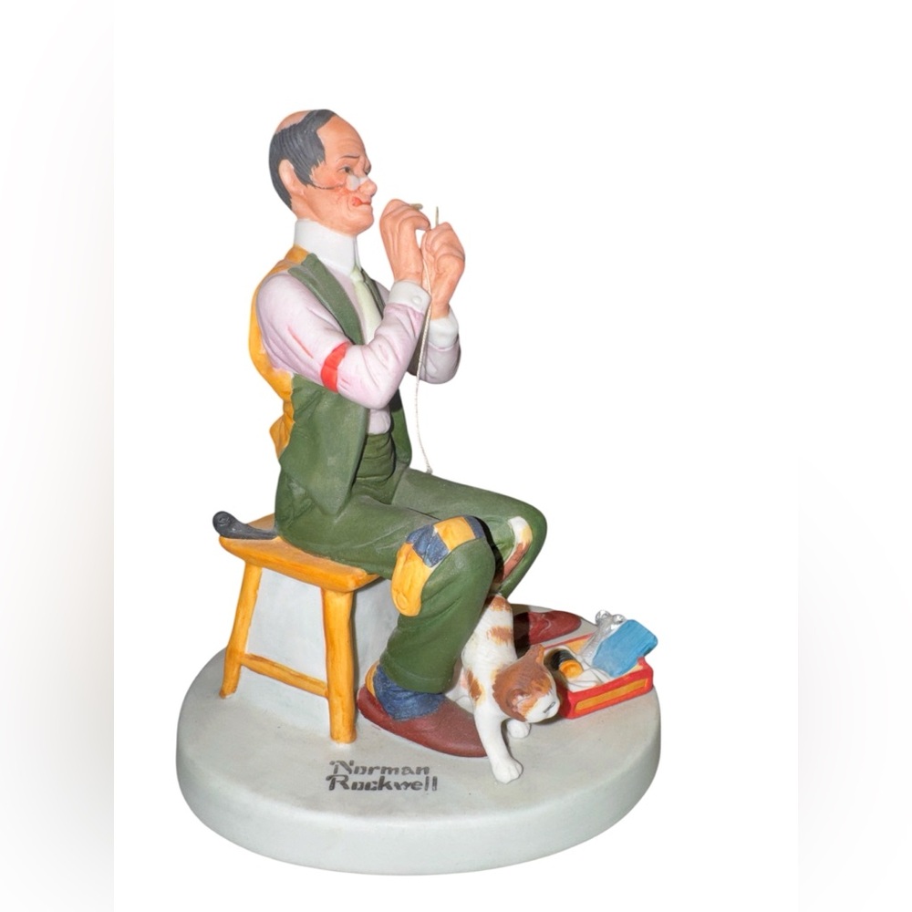 1980 Norman Rockwell Sewing Man Figurine with Cat by Danbury Mint